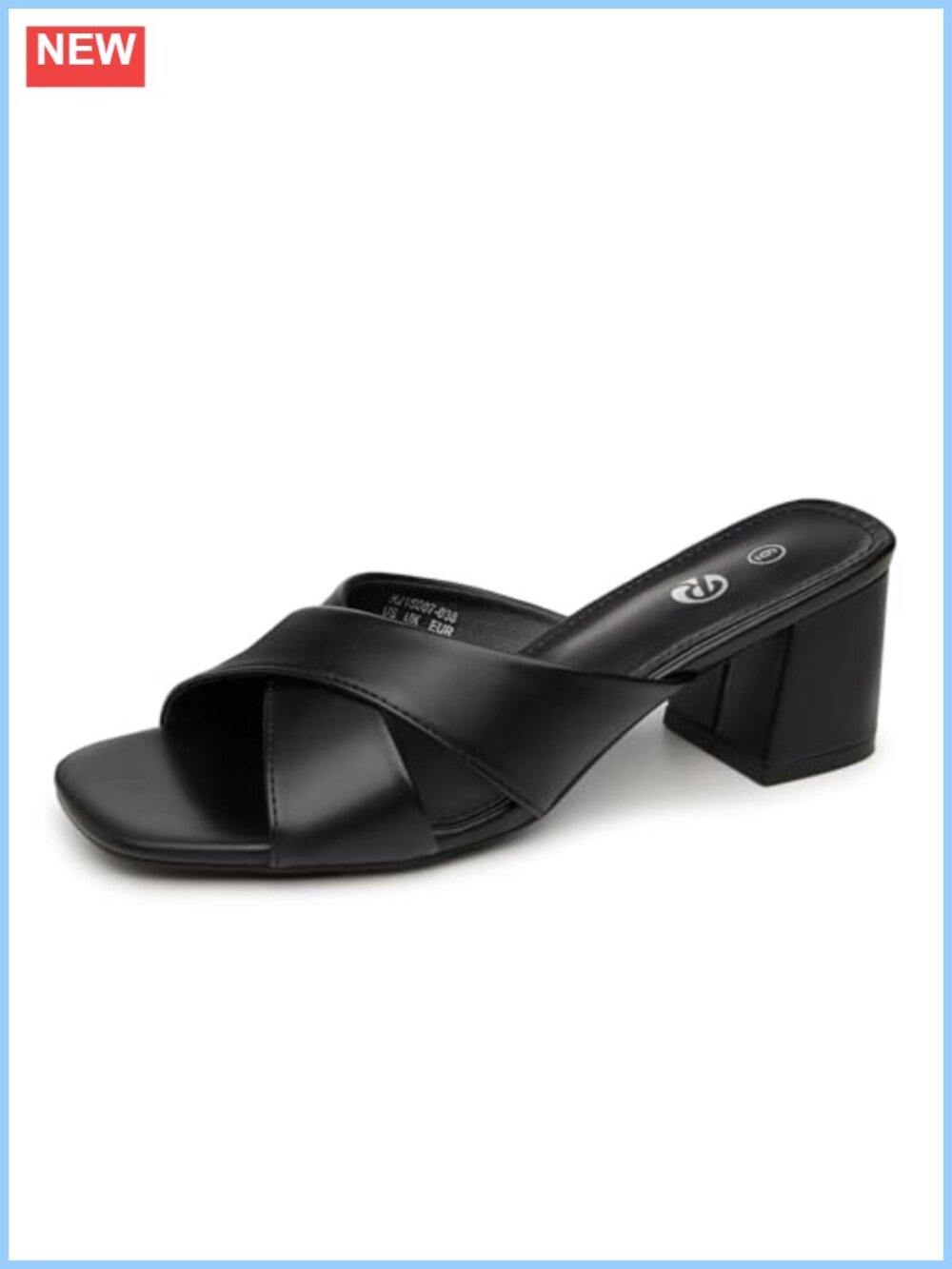 Square Toe Block Heel Sandals Slip On Cross Strap Mule Heels Faux Leather